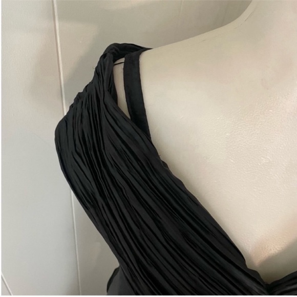 Vintage 70s 80s Trumpet Dress Women’s M V-Neck Ruched Midi Fitted - Picture 3 of 13